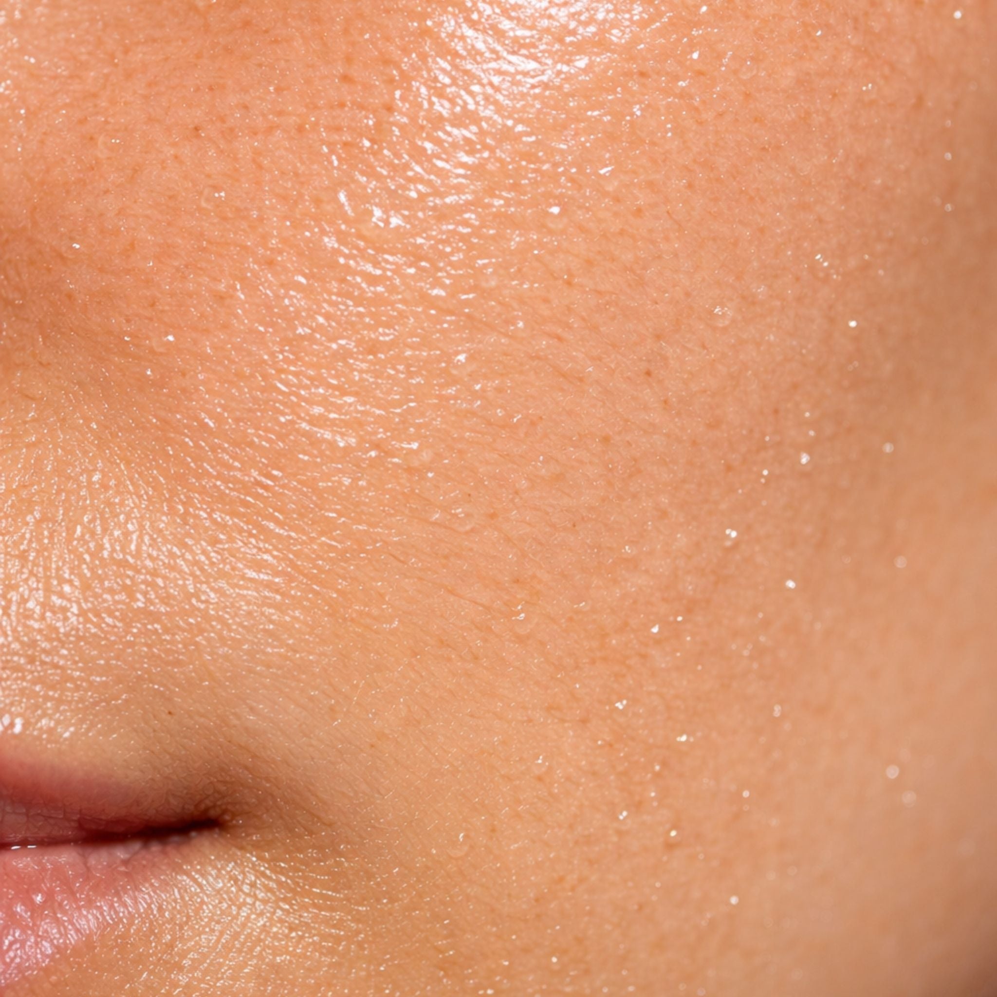 Close-up image of face showing clear, glowy skin